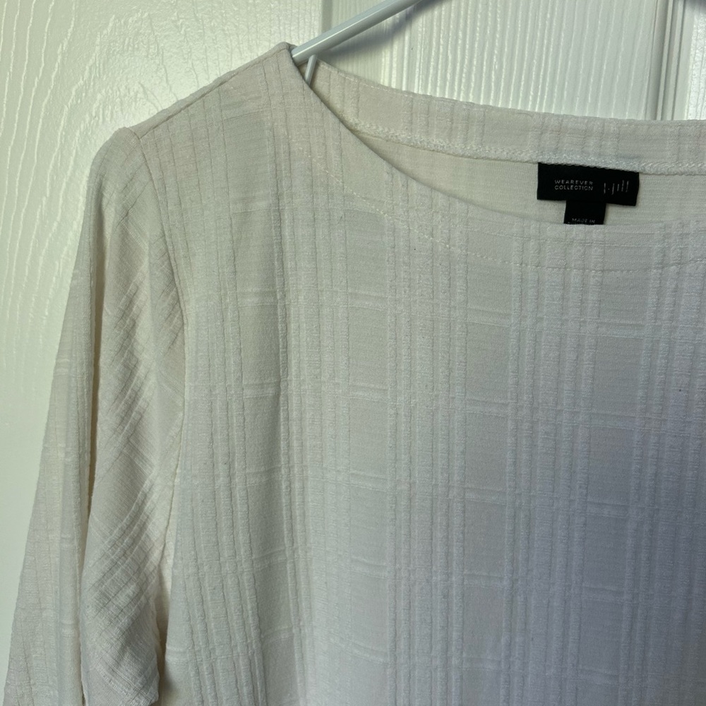 J. Jill Ivory Textured 3/4 Sleeve Boat Neck Tunic Blouse Size Large - Picture 10 of 15